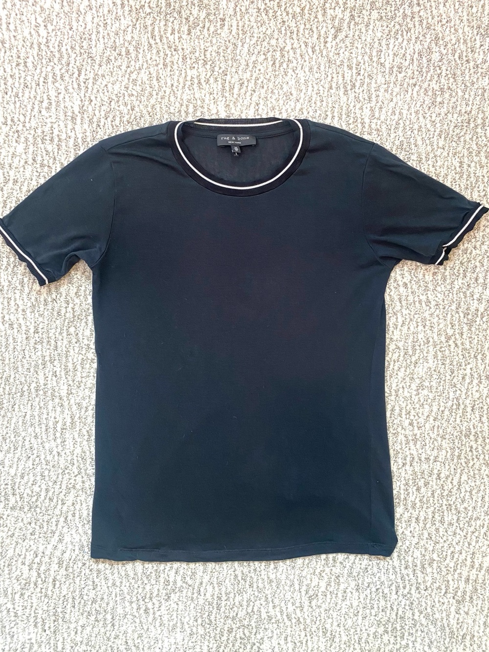 rag & bone Black Short Sleeve RingerTee XS Lyocell Soft Designer Fitted T-Shirt